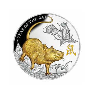 2020 Year Of The Rat 5oz Silver Gold Plated