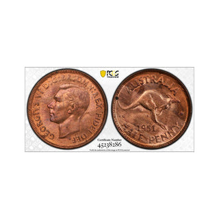 1951 P Half Penny 1/2d with Dot Graded MS64RB