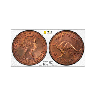 1955 M One Penny 1d Graded MS64RB
