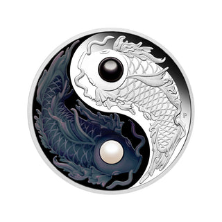Yin Yang Koi 2024 5oz Silver Proof Coloured Coin with Pearls