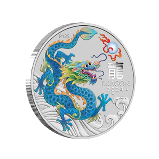 Perth ANDA Money Expo 2024  Australian Lunar Series III 1oz Coloured (Teal) Dragon Card
