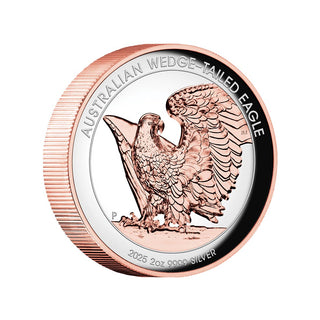 2025 Wedge Tailed Eagle 2oz Silver Proof Rose Gold Gilded Ultra High Relief Coin