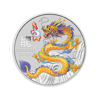 Melbourne ANDA Money Expo 2024 Year of the Dragon 1oz Silver Yellow Coloured Coin in Card