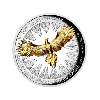 Australian Wedge-tailed Eagle 10th Anniversary 2024 1oz Silver Proof High Relief Gilded Coin