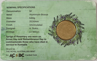2017 Remembrance Day Rosemary Carded $2 Coin