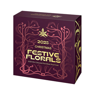 2025 50c Coloured Fine Silver Christmas Festive Florals Proof Coin