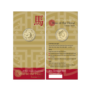 2014 Lunar Year of the Horse $1 Uncirculated Carded Coin