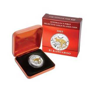 2003 $1 Kangaroo Selectively Gold Plated 1oz Silver Coin