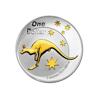 2005 $1 Kangaroo Selectively Gold Plated 1oz Silver Coin