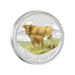 2009 Year Of The Ox Lunar Series II Coloured Silver 1oz Coin