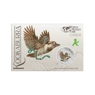 World Money Fair Australian Kookaburra 2024 1oz Silver Coloured Coin In Card