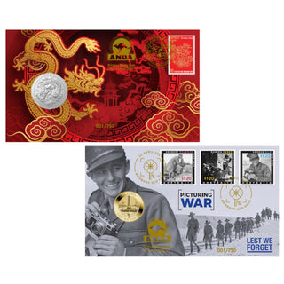 Brisbane ANDA Money Expo 2024 PNC Set  PM ANZAC $1 & RAM Lunar Dragon 50c