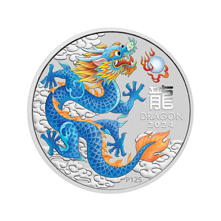 Perth Stamp and Coin Show Special Blue Dragon 2024 Year of the Dragon 1oz Silver Coloured Coin in Card