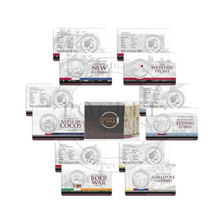 2014-2016 Carded 50c Complete 18 Coin Australia at War Set In Album