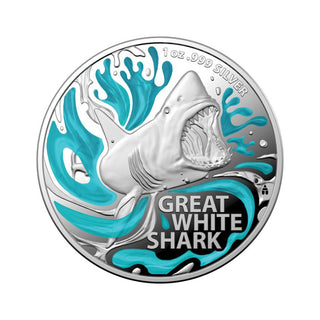 2022 Great White Shark $5 Coloured Silver Proof