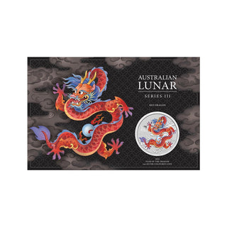 Australian Lunar Series III Red Dragon 2024 Year of the Dragon 1oz Silver Coloured Coin in Card