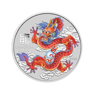 Australian Lunar Series III Red Dragon 2024 Year of the Dragon 1oz Silver Coloured Coin in Card