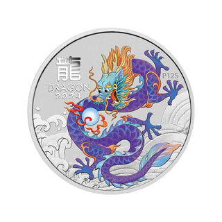 Australian Lunar Series III Purple Dragon 2024 Year of the Dragon 1oz Silver Coloured Coin in Card