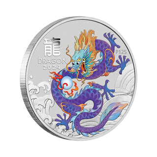 Australian Lunar Series III Purple Dragon 2024 Year of the Dragon 1oz Silver Coloured Coin in Card