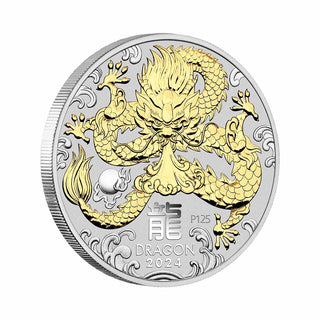 2024 Year of the Dragon 1oz Silver Gilded Coin