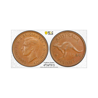 1946 M One Penny 1d Graded AU55