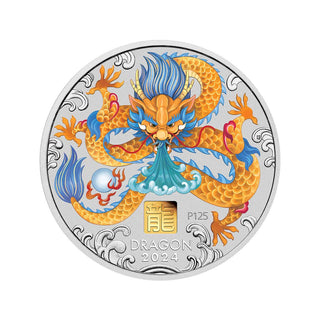 2024 Year of the Dragon 1 Kilo Silver Coloured Coin with Gold Privy Mark