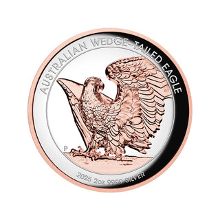2025 Wedge Tailed Eagle 2oz Silver Proof Rose Gold Gilded Ultra High Relief Coin