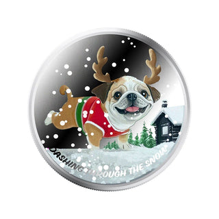 Scottsdale Mint Silver Coloured 1oz Dog Dashing Through The Snow Round