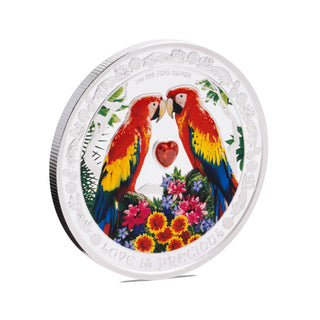 Love is Precious Macaws 1oz Silver Coloured Coin