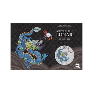 Perth ANDA Money Expo 2024  Australian Lunar Series III 1oz Coloured (Teal) Dragon Card