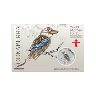 2025 World Money Fair Australian Kookaburra 1oz Silver Coloured Coin In Card