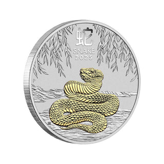 2025 Australian Lunar Series III Year of the Snake 1oz Silver Gilded Coin