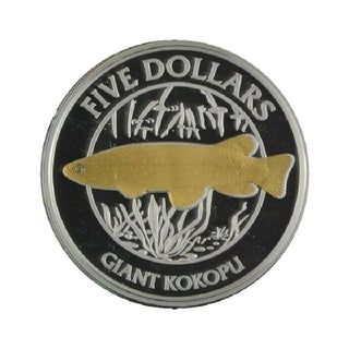 2003 NZ Silver $5 Giant Kokopu - Selective Gold Plated Proof Coin
