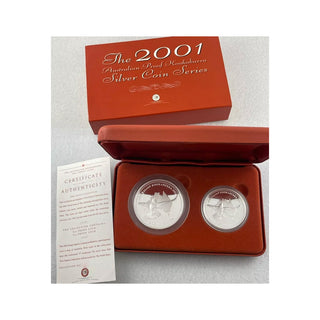 2001 Kookaburra 2oz And 1oz Silver Proof Coin Issue Two Coin Set