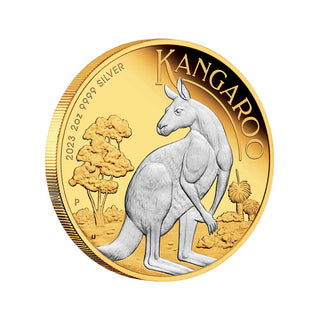 Australian Kangaroo 2023 2oz Silver Reverse Gilded