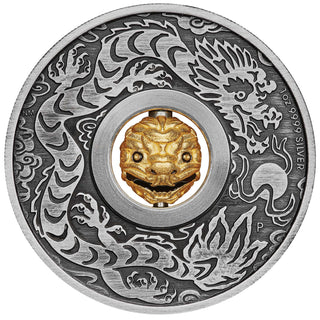 Year of the Dragon Rotating Charm 2024 1oz Silver Antiqued Coin
