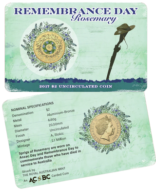 2017 Remembrance Day Rosemary Carded $2 Coin