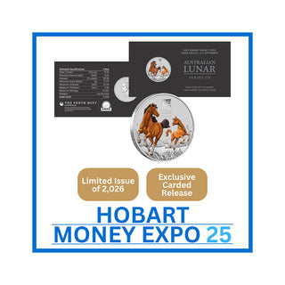 2026 Year of the Horse 1/4oz Silver Coloured Coin in Card Hobart Money Expo