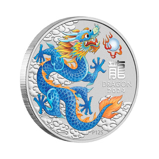 Perth Stamp and Coin Show Special Blue Dragon 2024 Year of the Dragon 1oz Silver Coloured Coin in Card