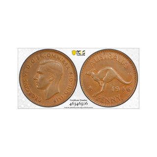 1946 M One Penny 1d Graded AU53