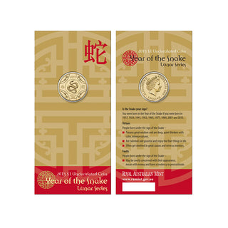 2013 Lunar Year of the Snake $1 Uncirculated Carded Coin