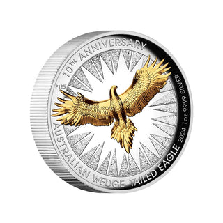 Australian Wedge-tailed Eagle 10th Anniversary 2024 1oz Silver Proof High Relief Gilded Coin