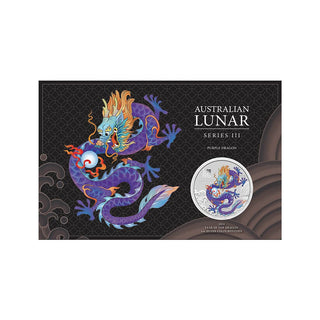 Australian Lunar Series III Purple Dragon 2024 Year of the Dragon 1oz Silver Coloured Coin in Card