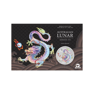 Brisbane ANDA Money Expo 2024  Australian Lunar Series III 1oz Coloured (White) Dragon Card