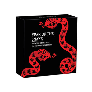 Year of the Snake Rotating Charm 2025 1oz Silver Antiqued Coin