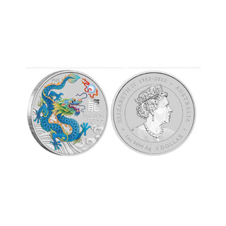 Perth ANDA Money Expo 2024  Australian Lunar Series III 1oz Coloured (Teal) Dragon Card